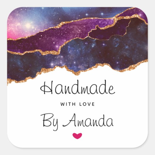 ラブブルー&パープル宇宙&スターズアゲート製 スクエアシール (正面)