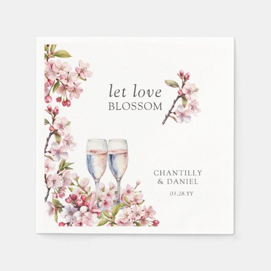 ラブブロッサムピンクさくらんぼツリーフラワーズ結婚ーズ スタンダードカクテルナプキン (正面)