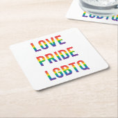 ラブプライドLGBTQ スクエアペーパーコースター (アングル)