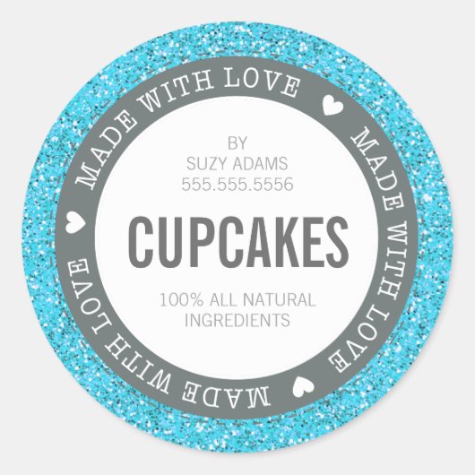 ラブプロダクトブルー製かわいいグリッターラベル ラウンドシール (正面)