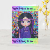 ラブヘッドバンドヒッピーガールドールパープルサイケデリック カード (黄色い花)