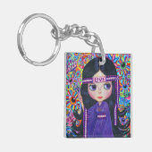 ラブヘッドバンドヒッピー女の子の人形パープルサイケデリック キーホルダー (正面左)