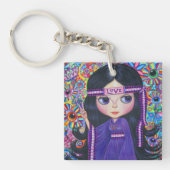 ラブヘッドバンドヒッピー女の子の人形パープルサイケデリック キーホルダー (正面)