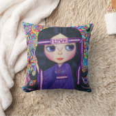 ラブヘッドバンドヒッピー女の子の人形パープルサイケデリック クッション (ブランケット)