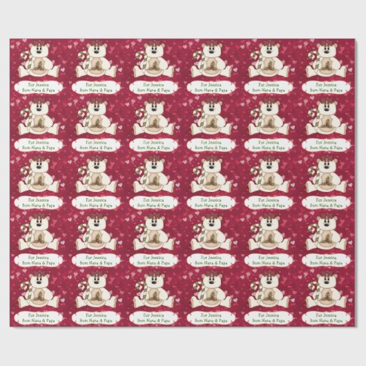 ラブベアー孫のクリスマスパーソナライズされた ラッピングペーパー (フラット)