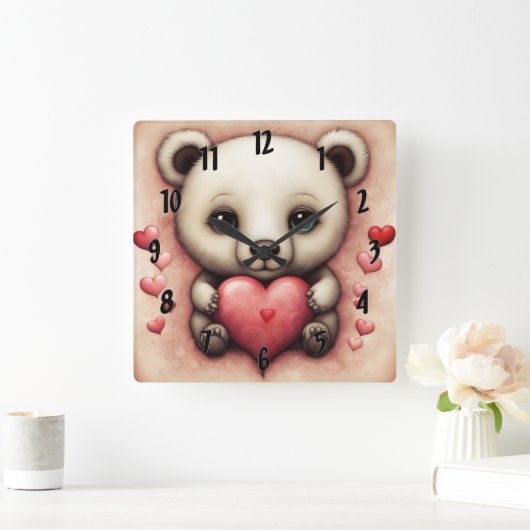ラブベア2 スクエア壁時計 (ホーム)