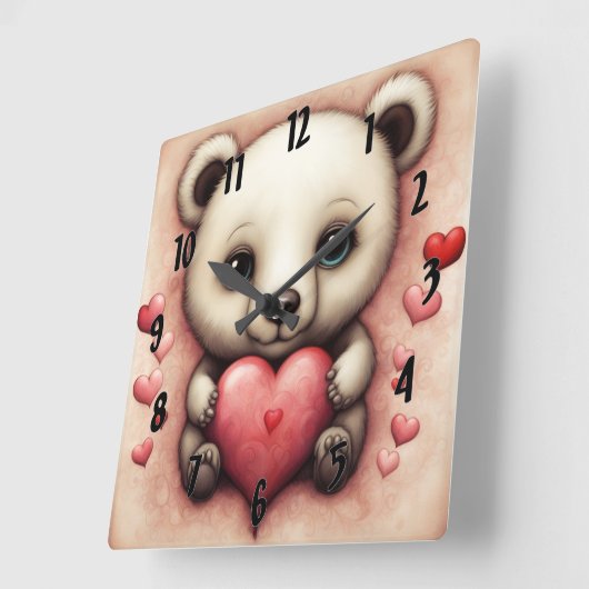 ラブベア2 スクエア壁時計 (傾斜)