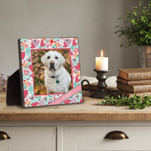 ラブペットレッドピンクハートカスタマイズ写真名 フォトプラーク