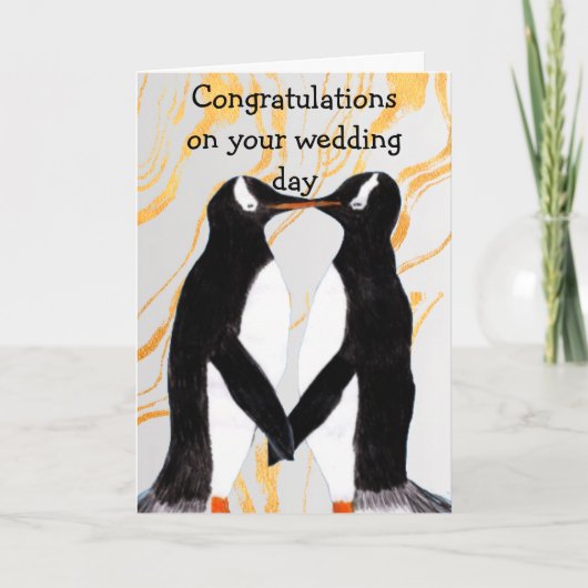 ラブペンギン おめでとう 結婚お祝い カード (正面)