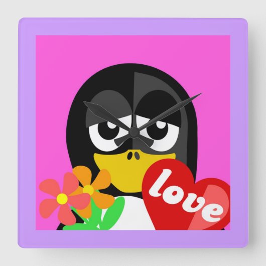 ラブペンギン スクエア壁時計 (正面)