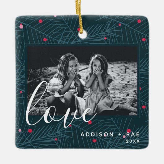 ラブホリデーパーソナライズされたフォトクリスマスプレゼント セラミックオーナメント (正面)