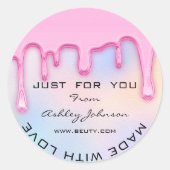 ラブホログラフブルーピンクで作ってくれてありがとう ラウンドシール (正面)