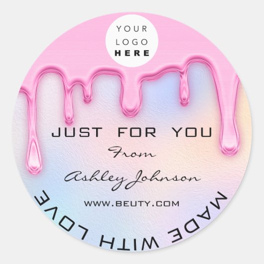 ラブホログラフロゴピンクでお願い ラウンドシール (正面)