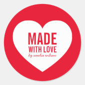 ラブホワイトで作成された編集可能なカラーハート ラウンドシール (正面)