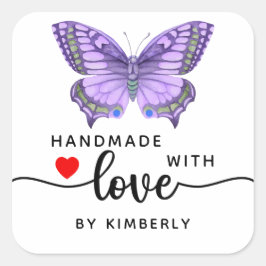 ラブホワイトで手作り紫の蝶 スクエアシール