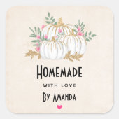 ラブホワイトと金ゴールドかぼちゃ水彩 スクエアシール (正面)