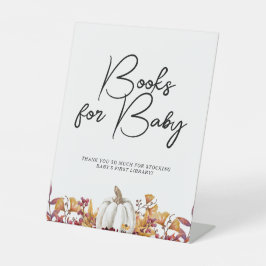 ラブホワイトカボチャの秋で赤ちゃんシャワー用の本 台座サイン