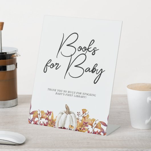 ラブホワイトカボチャの秋で赤ちゃんシャワー用の本 台座サイン (インサイチュ)