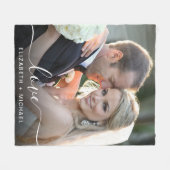 ラブホワイトスクリプトフォトオーバーレイ結婚ズ フリースブランケット (正面(横))
