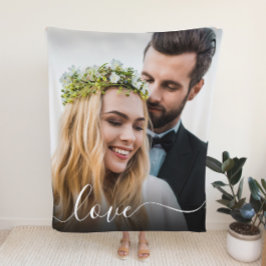 ラブホワイトスクリプトフォトオーバーレイ結婚ズ フリースブランケット