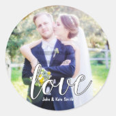 ラブホワイトタイポグラフィ結婚式の引き出物シール ラウンドシール (正面)
