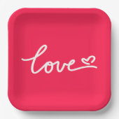 ラブホワイト文字オンピンク ペーパープレート (正面)