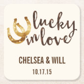 ラブホースシューズのコースター結婚でラッキー スクエアペーパーコースター (正面)