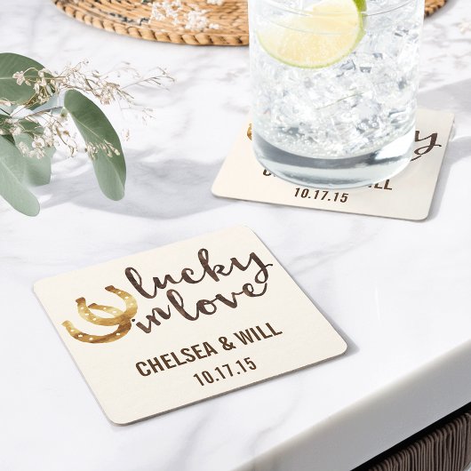 ラブホースシューズのコースター結婚でラッキー スクエアペーパーコースター