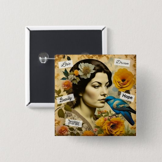 ラブホープ美しい感動的ヴィンテージ 缶バッジ (正面&裏面)