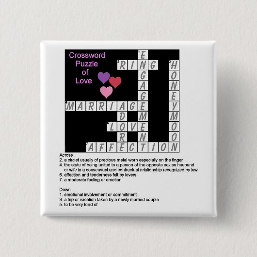 ラブボタンのクロスワードパズル 缶バッジ (正面)