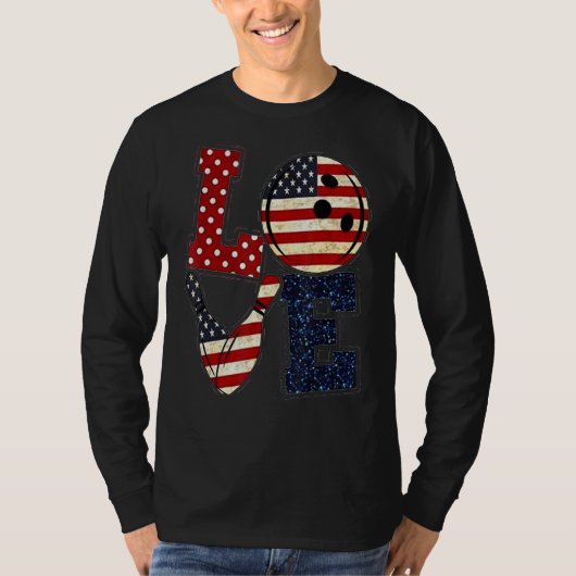 ラブボーリング選手アメリカ国旗 Tシャツ (正面)