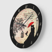 ラブポエトリー白黒ヴィンテージエレガントハート ラージ壁時計 (傾斜)