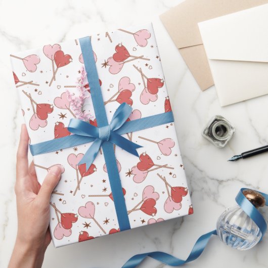 ラブポップ・アートのレトロバレンタインズラッピング紙 ラッピングペーパー (ギフト)