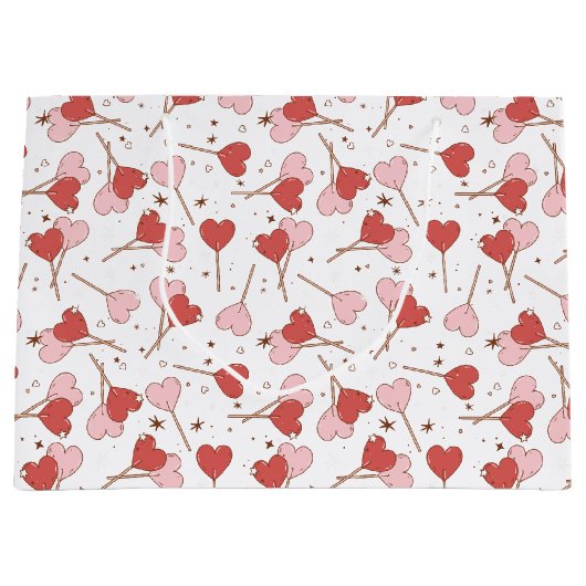 ラブポップ・アートのレトロバレンタイン ラージペーパーバッグ (正面)