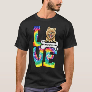 ラブポメラニア犬絞り染めレインボードッグ Tシャツ