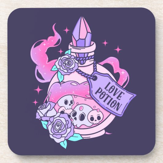 ラブポーションかわいいピンクハロウィンポーションボトル コースター (正面)