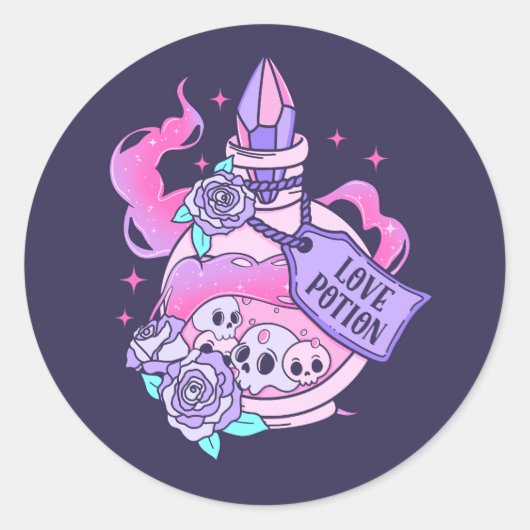 ラブポーションかわいいピンクハロウィンポーションボトル ラウンドシール (正面)