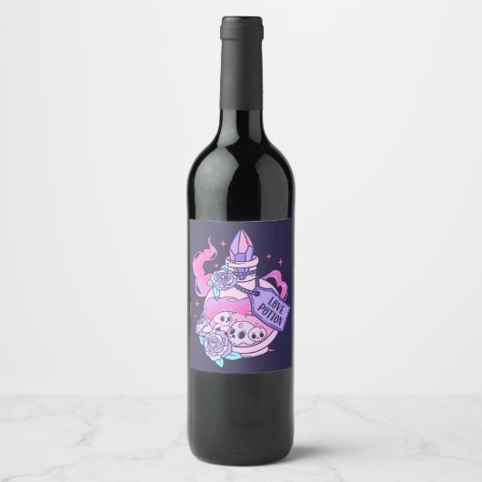ラブポーションかわいいピンクハロウィンポーションボトル ワインラベル (正面)
