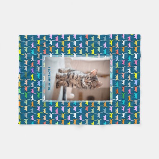 ラブマイ子猫カスタムあなたの写真キャットプリントティール(緑がかった色) フリースブランケット (正面(横))