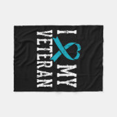 ラブマイ退役軍人ティール（緑がかった色）リボンパット衣装ギフトアイディア フリースブランケット (正面(横))