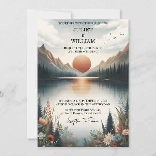 ラブマウンテンレイクサイドフォレストアウトドアレイク結婚ズ 招待状 (正面)