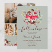 ラブマッシュルームの緑の素朴な写真の結婚秋 招待状 (正面/裏面)