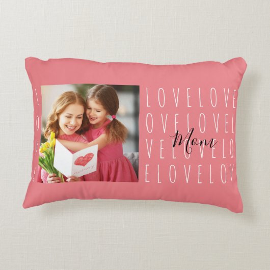 ラブママ引用文コーラルピンクファミリーフォト アクセントクッション (裏面)