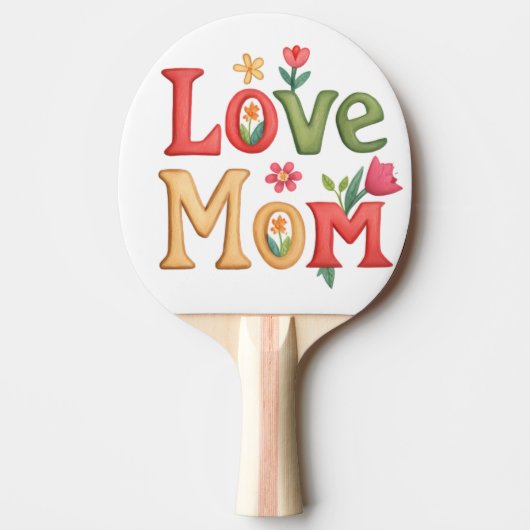ラブママ文字と花 卓球ラケット (正面)