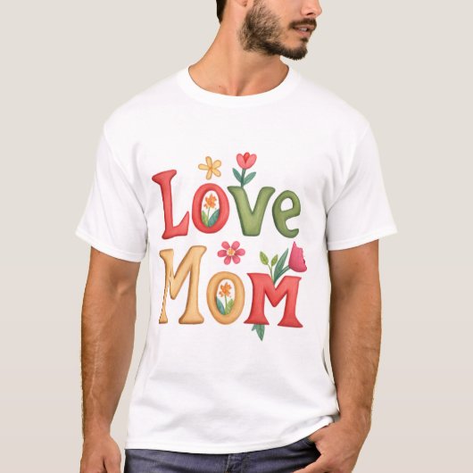 ラブママ文字と花 Tシャツ (正面)