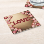 ラブマルーン金ゴールドコースターセット スクエアペーパーコースター (アングル)