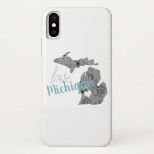 ラブミシガンフローラ塗りシルエット iPhone X ケース