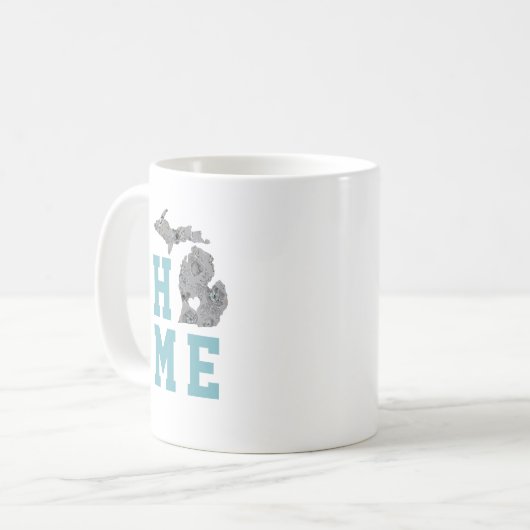 ラブミシガンホームウィズグレーアンドブルーポピー コーヒーマグカップ (正面左)