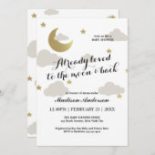 ラブムーンアンドバックグリッター星雲ベビーシャワー 招待状 (正面/裏面)