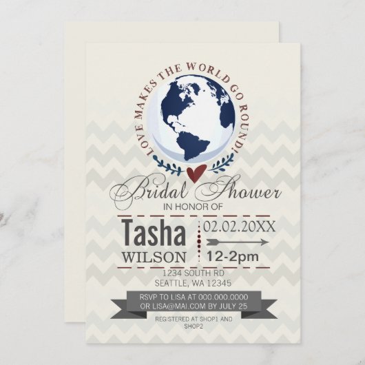 ラブメイクザワールドゴーラウンドブライダルシャワー招待状 招待状 (正面/裏面)